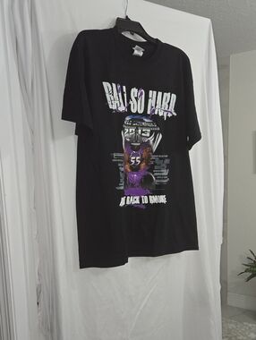 Gildan Black Men’s Short Sleeve Tee with Purple & White Graphic